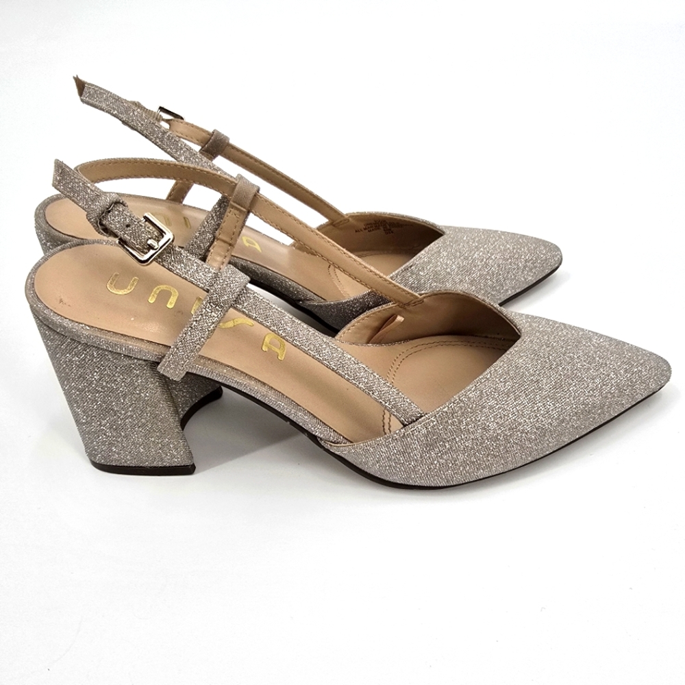 Unisa Glitter Block Heel Slingback Shoes Size 5.5